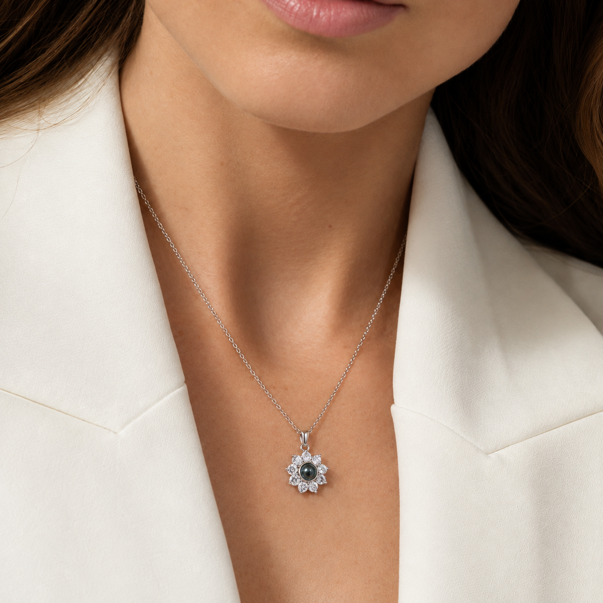 Personalized Photo Projection Necklace Sparkling Sunflower Custom Gift