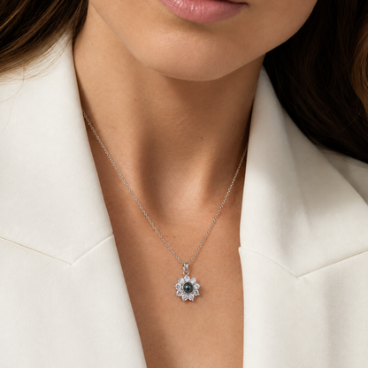 Personalized Photo Projection Necklace Sparkling Sunflower Custom Gift