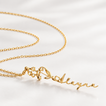 Personalized Name Necklace with Birth Flower