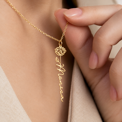 Personalized Name Necklace with Birth Flower
