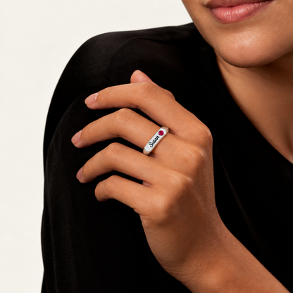 Signet Custom Birthstone Ring with Name Engraving