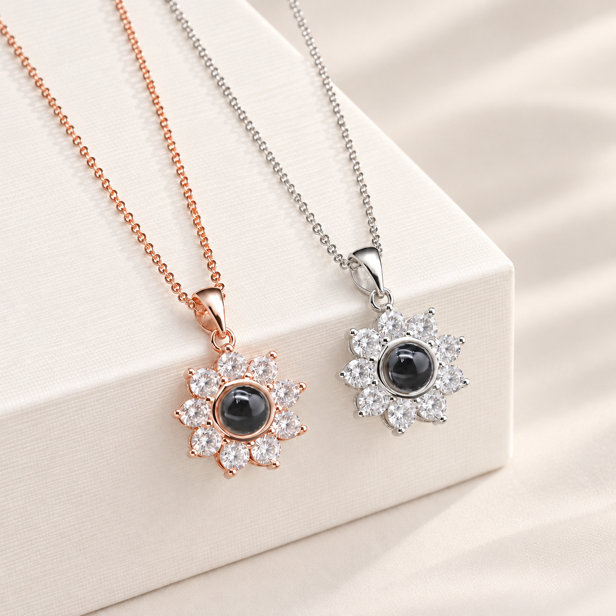 Personalized Photo Projection Necklace Sparkling Sunflower Custom Gift