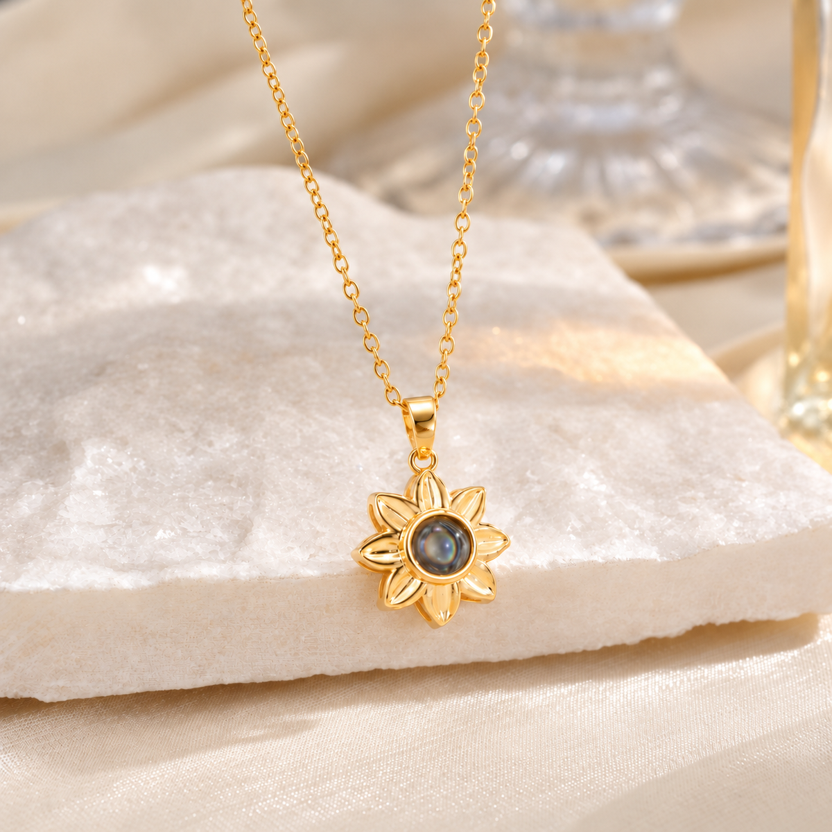 Personalized Photo Projection Necklace Sunflower Custom Gift