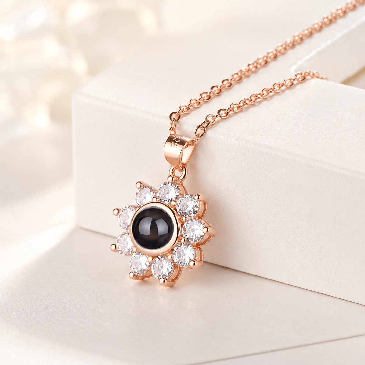 Personalized Photo Projection Necklace Sparkling Sunflower Custom Gift