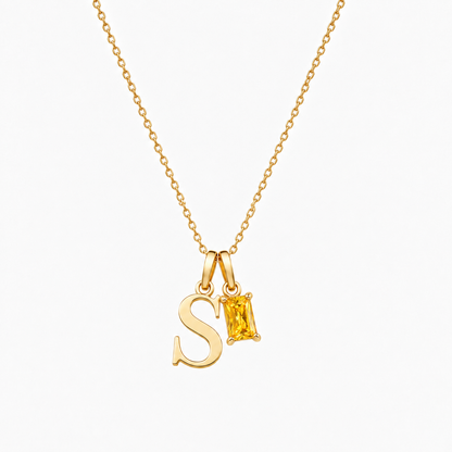 Personalized Letter And Birthstone Stainless Steel Necklace