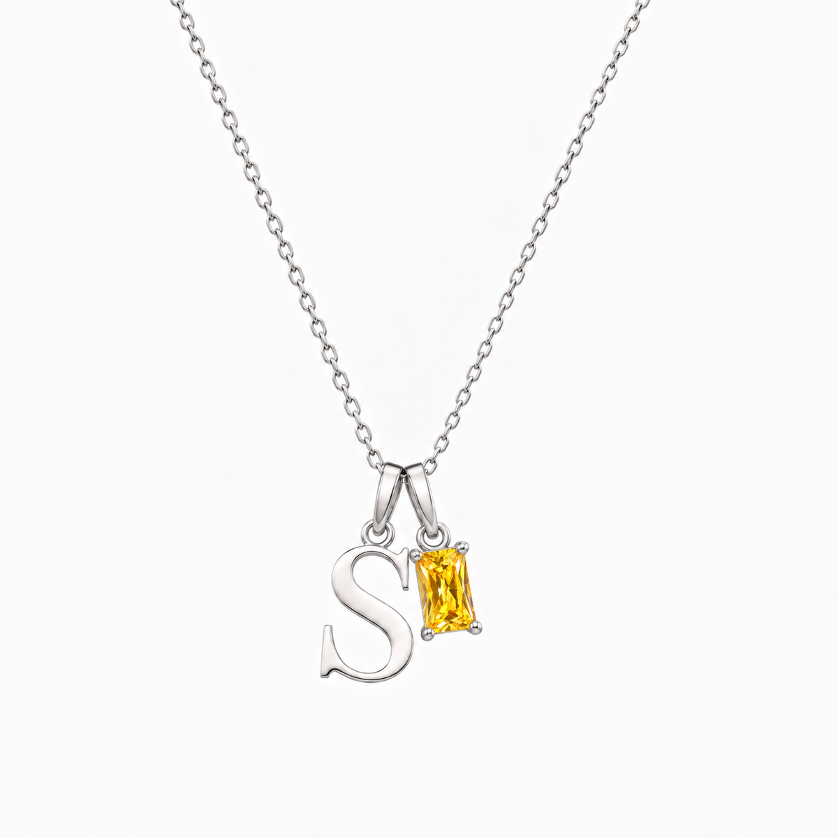 Personalized Letter And Birthstone Stainless Steel Necklace