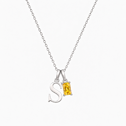 Personalized Letter And Birthstone Stainless Steel Necklace