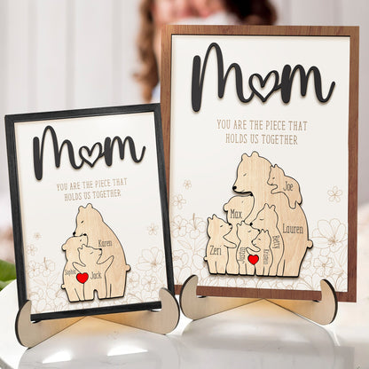 Leauni Personalized Bear Family Animal Puzzle Name Photo Frame - Warm Mother's Day Gift Leauni