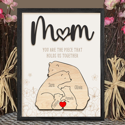 Leauni Personalized Bear Family Animal Puzzle Name Photo Frame - Warm Mother's Day Gift Leauni