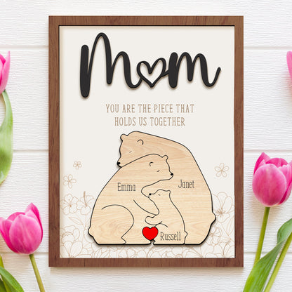 Leauni Personalized Bear Family Animal Puzzle Name Photo Frame - Warm Mother's Day Gift Leauni