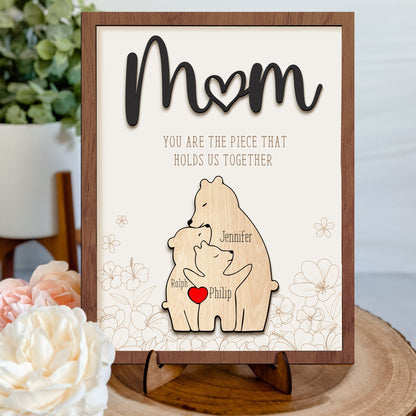 Leauni Personalized Bear Family Animal Puzzle Name Photo Frame - Warm Mother's Day Gift Leauni