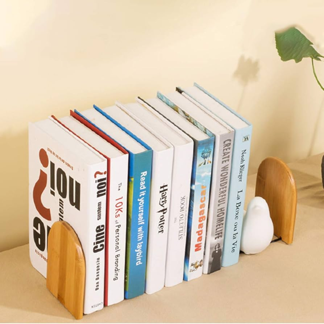 Leauni Natural Bamboo Bookends Stand Simple Desk Non-slip Book Holder Leauni