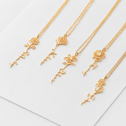 Personalized Name Necklace with Birth Flower