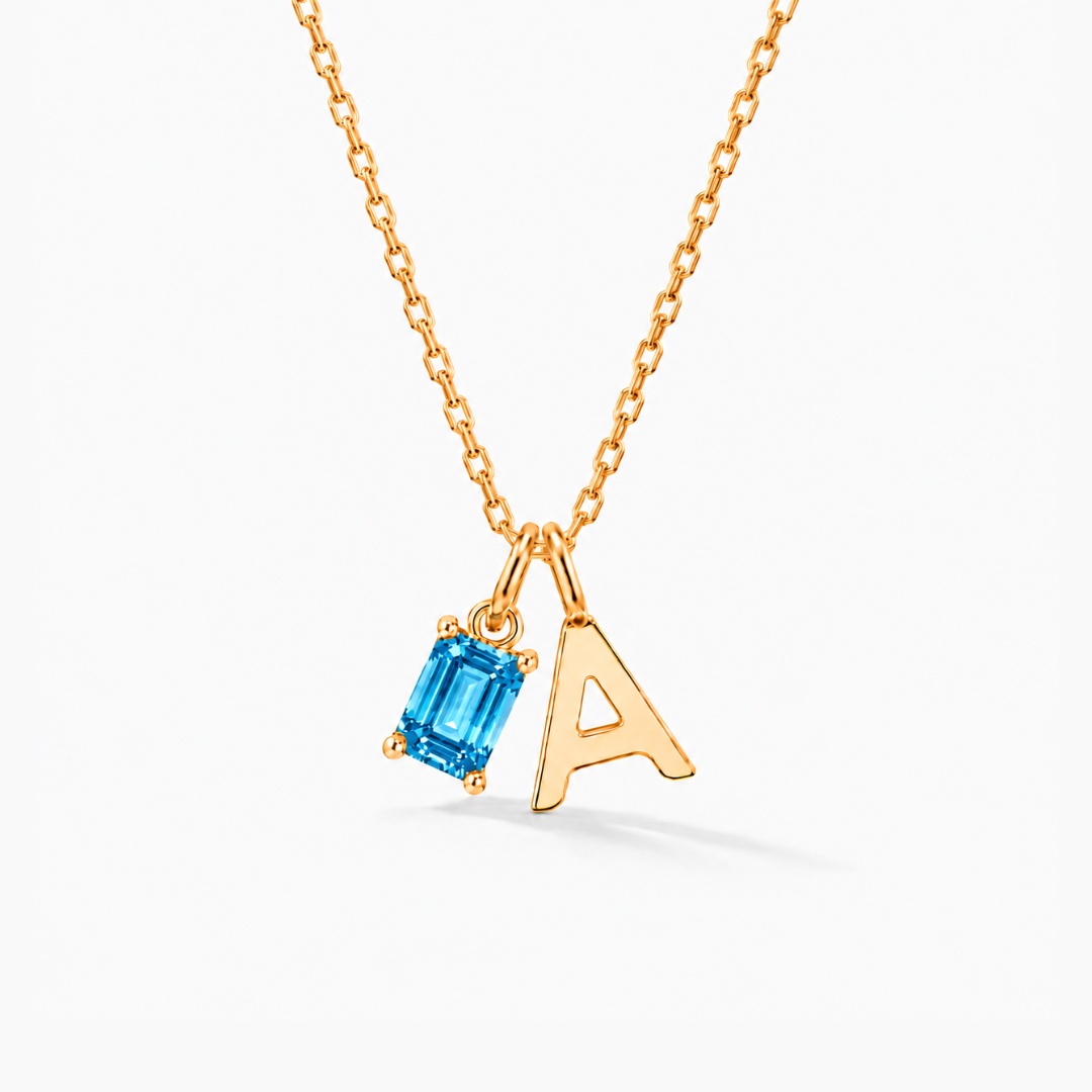 Personalized Initials Letter Necklace with Square-cut Birthstone