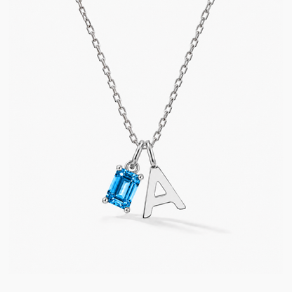 Personalized Initials Letter Necklace with Square-cut Birthstone