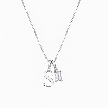 Personalized Letter And Birthstone Stainless Steel Necklace