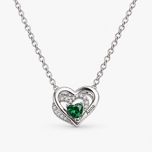 Personalized Heart Necklace with Sparkling Heart-cut Birthstone