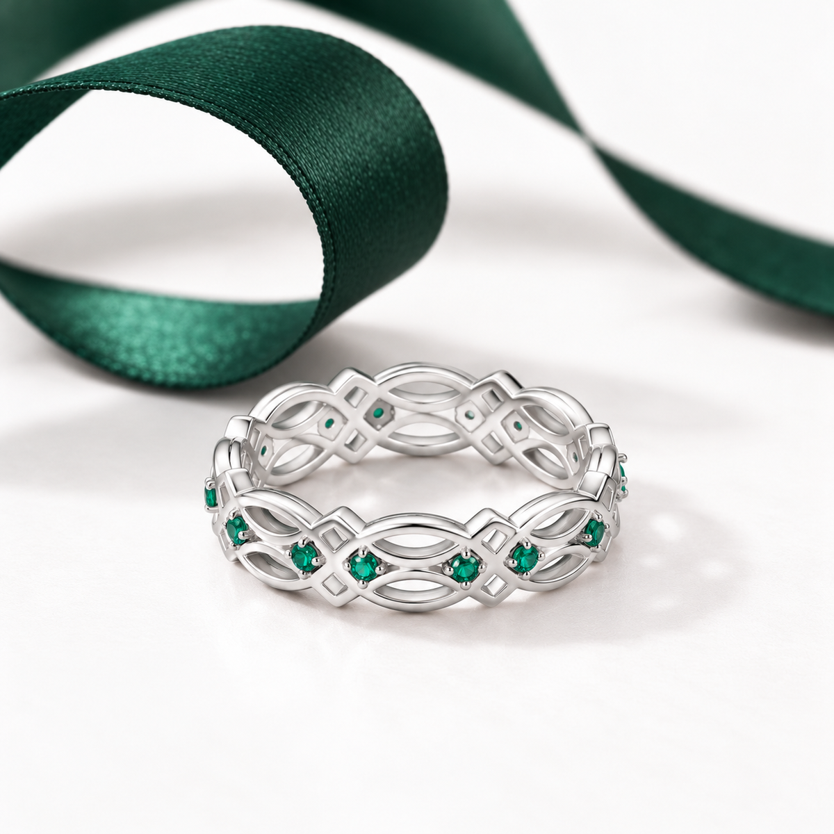 Personalized Birthstone Celtic Knot Ring Irish Eternity Band