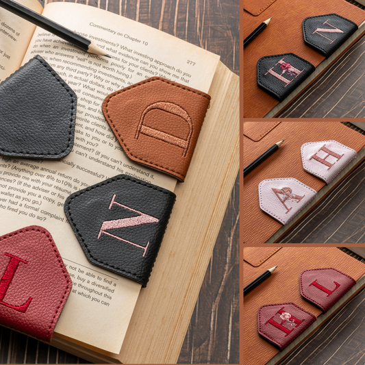 Leauni Personalized Embroidery Magnetic Initials Leather Bookmark