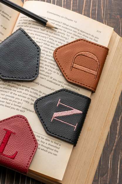 Leauni Personalized Embroidery Magnetic Initials Leather Bookmark