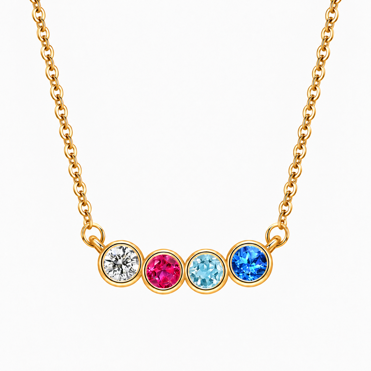 Personalized Family Birthstone Necklace Round-cut Dainty Jewelry