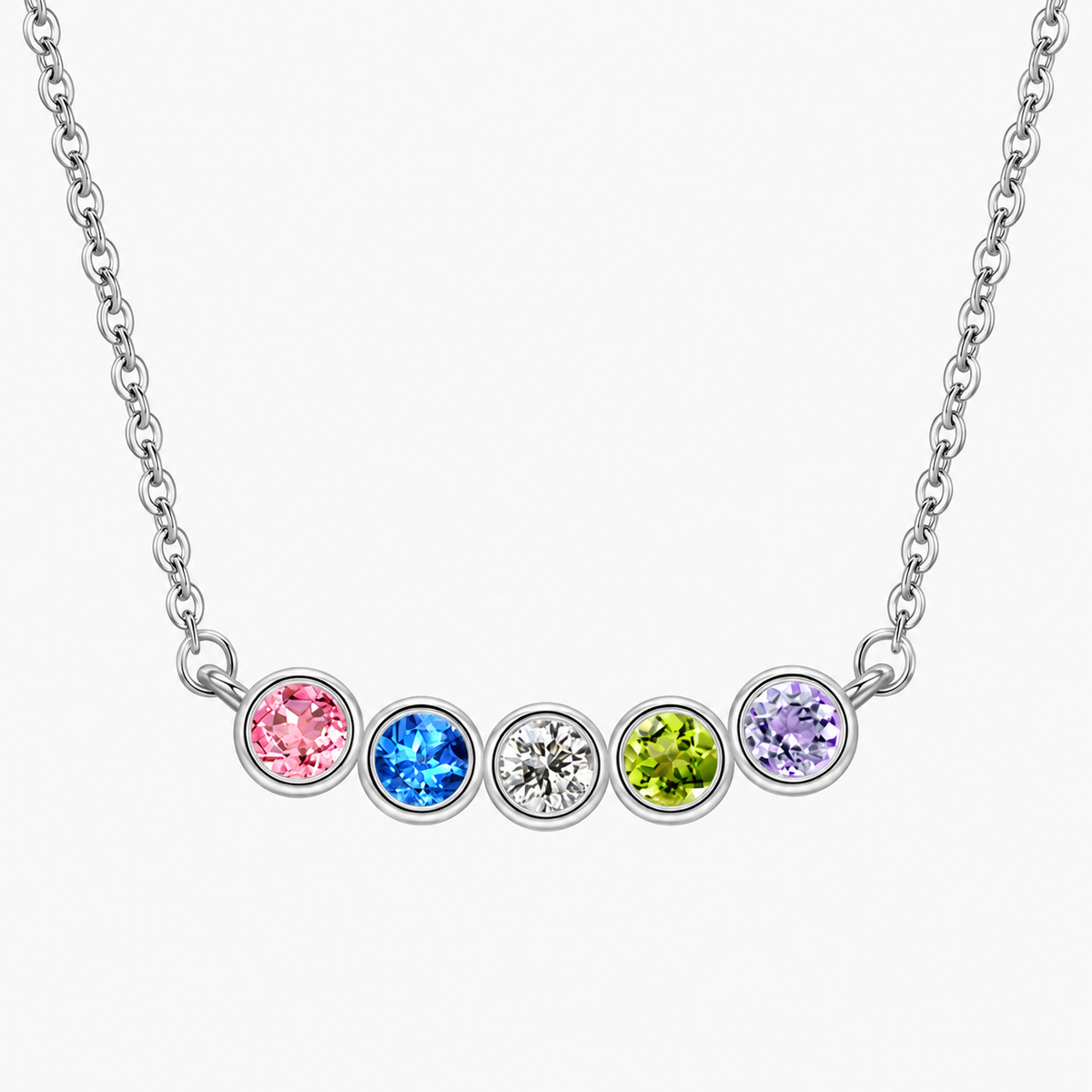 Personalized Family Birthstone Necklace Round-cut Dainty Jewelry