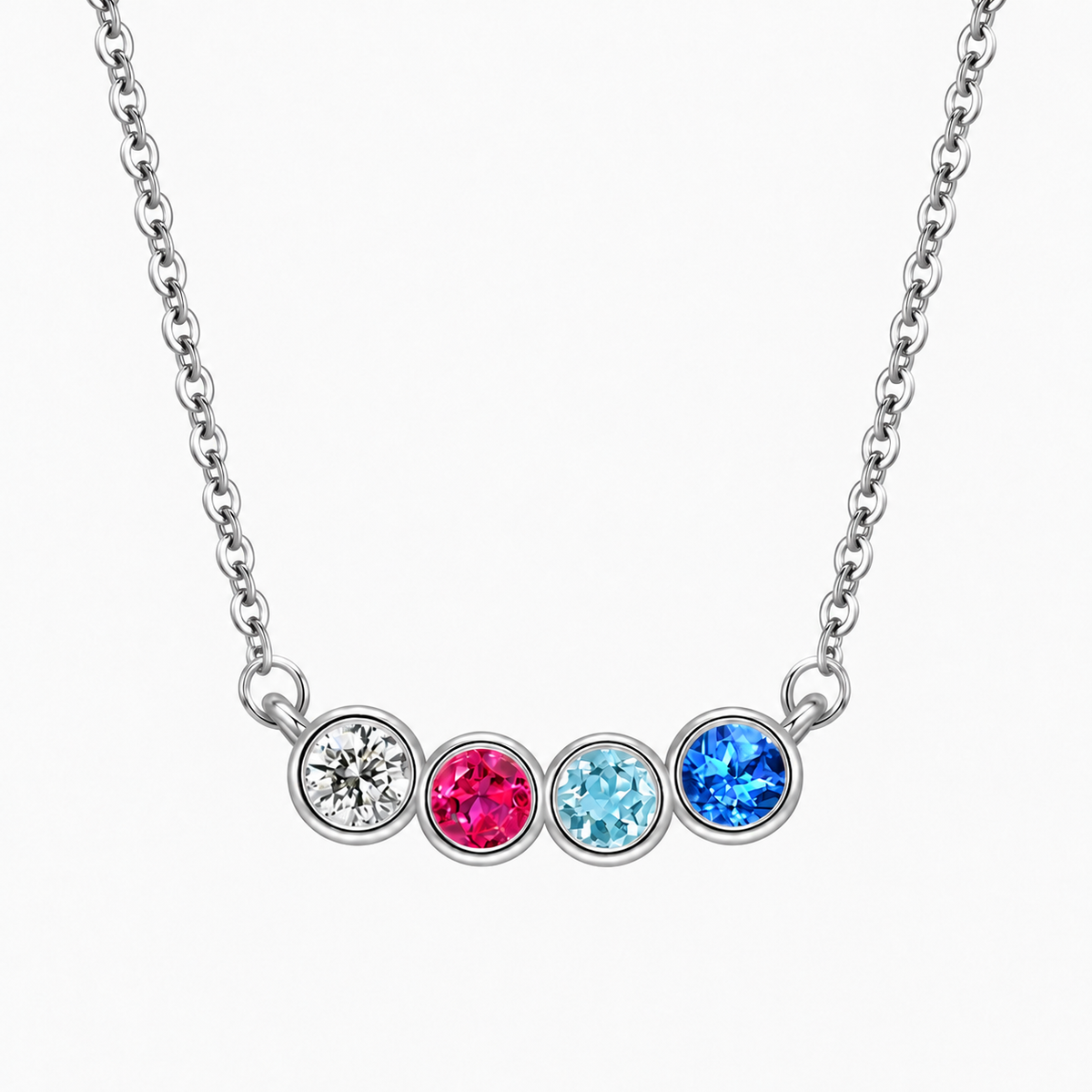 Personalized Family Birthstone Necklace Round-cut Dainty Jewelry