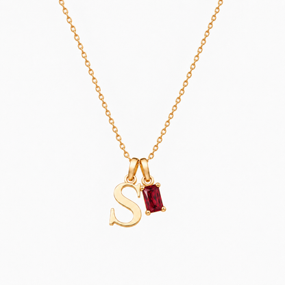 Personalized Letter And Birthstone Stainless Steel Necklace