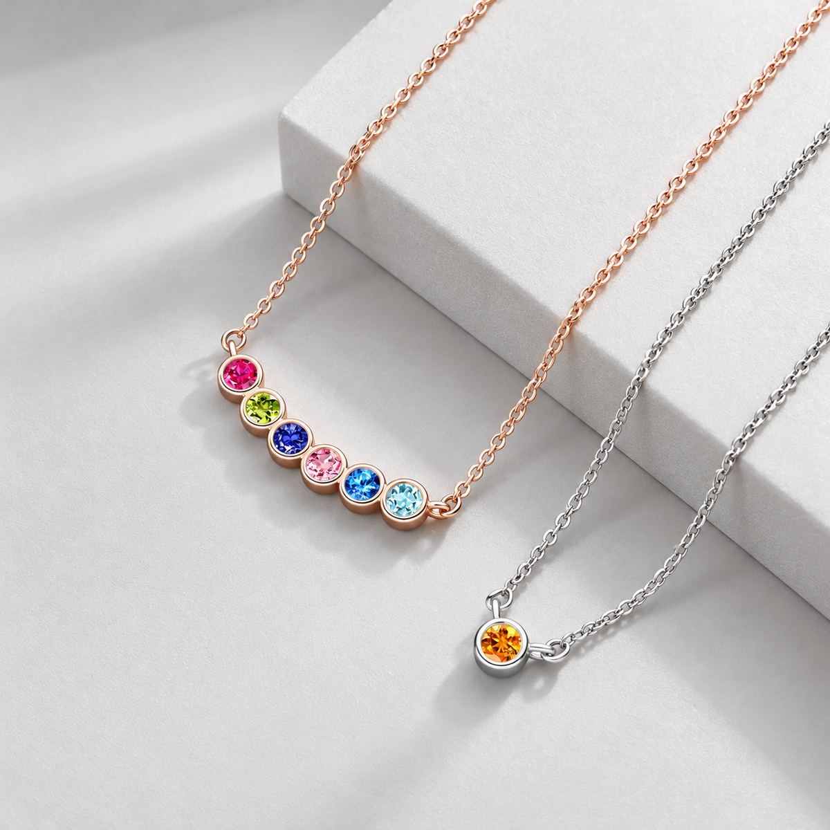 Personalized Family Birthstone Necklace Round-cut Dainty Jewelry