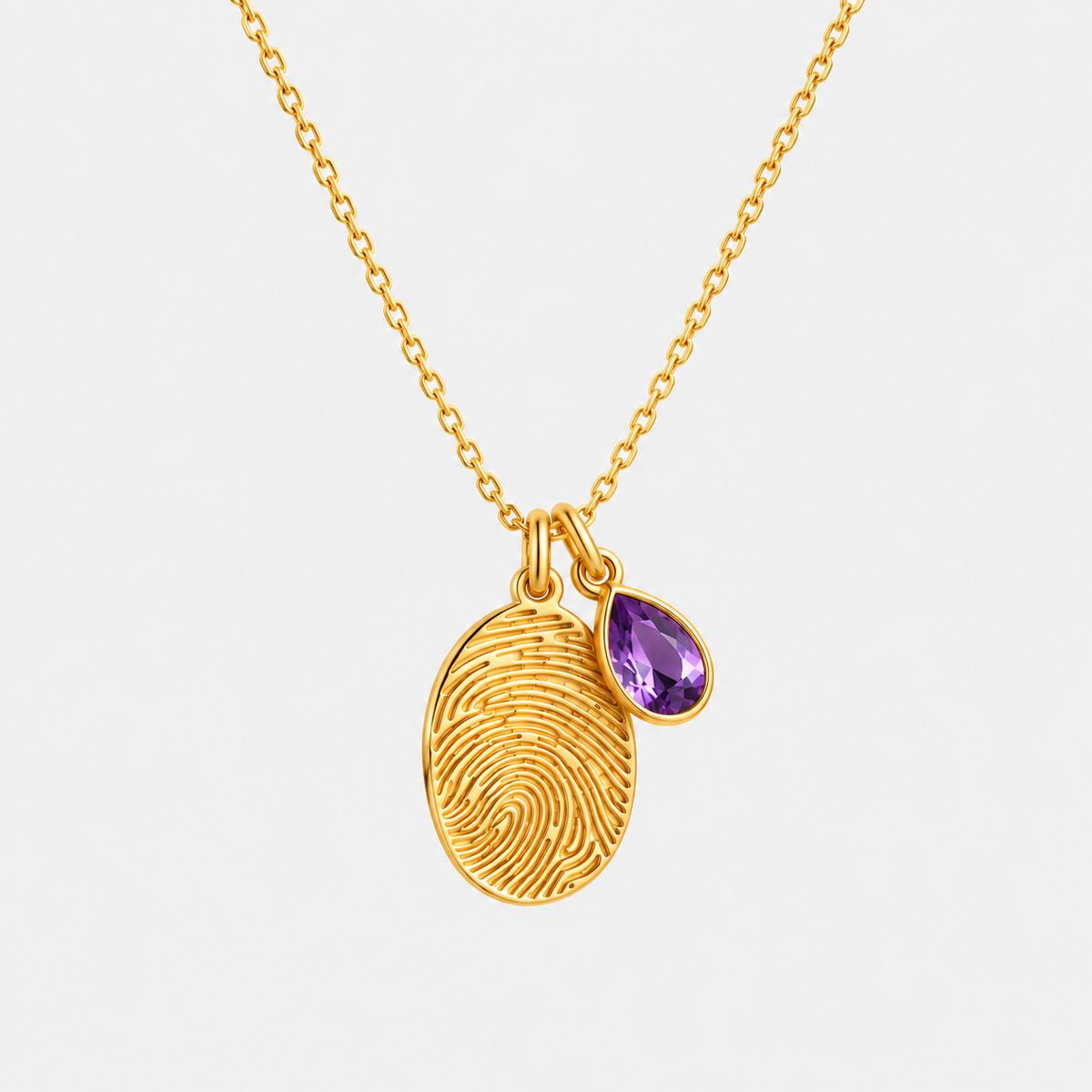 Personalized Fingerprint Birthstone Necklace Custom Memorial Gift