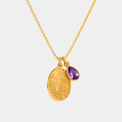 Personalized Fingerprint Birthstone Necklace Custom Memorial Gift