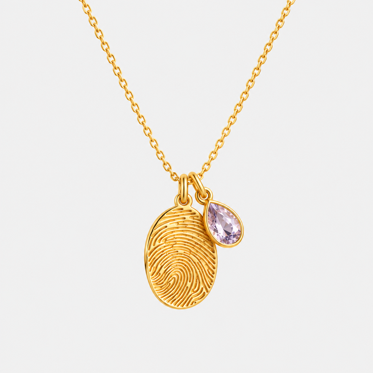 Personalized Fingerprint Birthstone Necklace Custom Memorial Gift