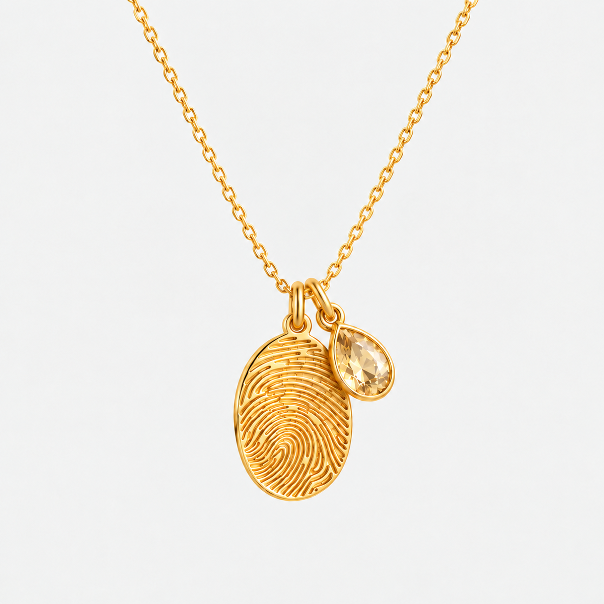 Personalized Fingerprint Birthstone Necklace Custom Memorial Gift