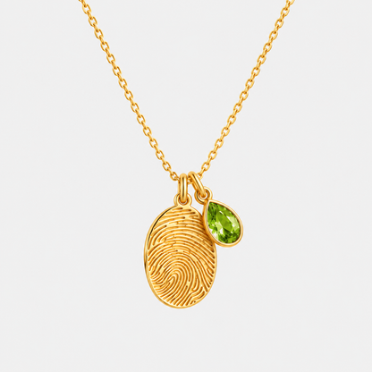 Personalized Fingerprint Birthstone Necklace Custom Memorial Gift