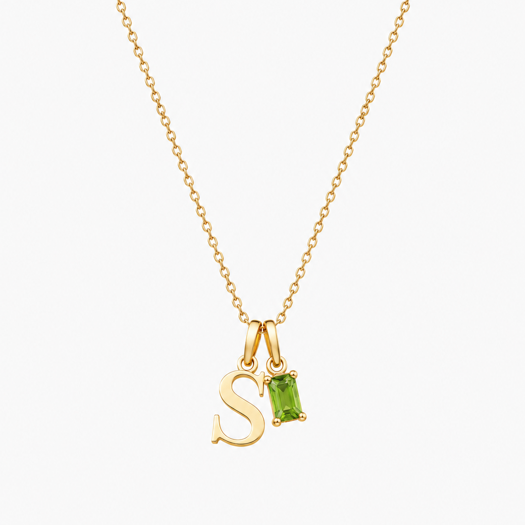 Personalized Letter And Birthstone Stainless Steel Necklace