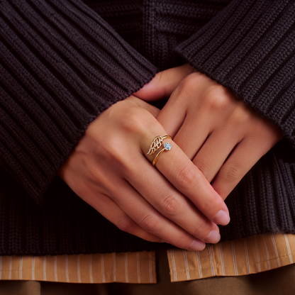 Personalized Angel Wing Birthstone Ring with Heart-cut Stone and Engraving Message