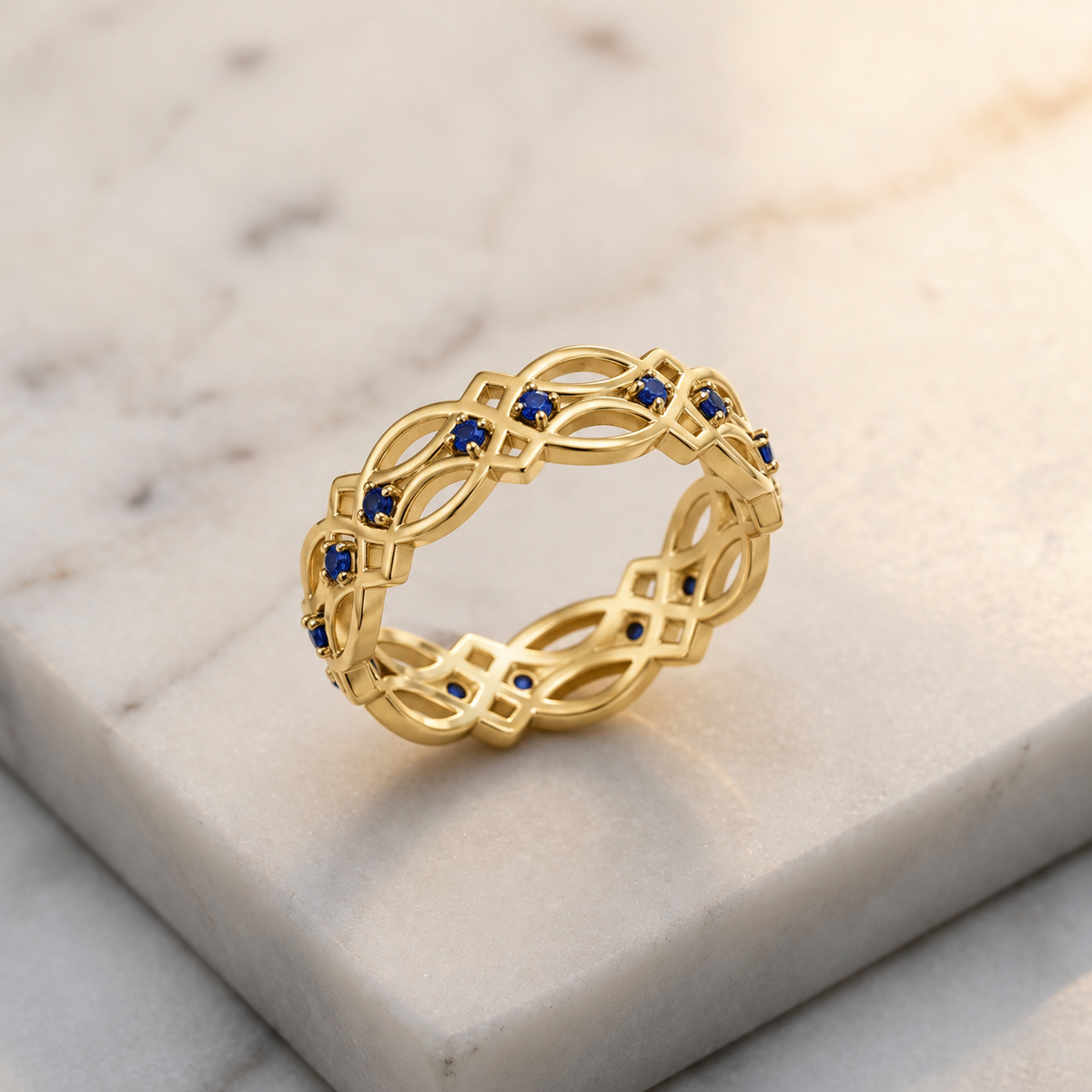 Personalized Birthstone Celtic Knot Ring Irish Eternity Band