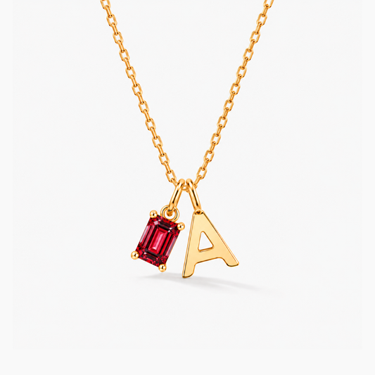 Personalized Initials Letter Necklace with Square-cut Birthstone