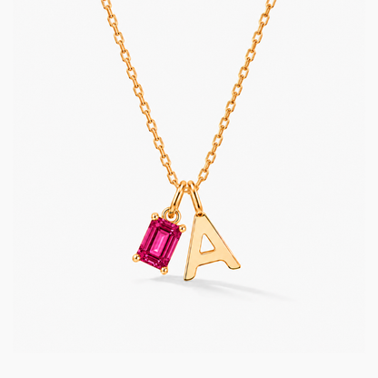 Personalized Initials Letter Necklace with Square-cut Birthstone
