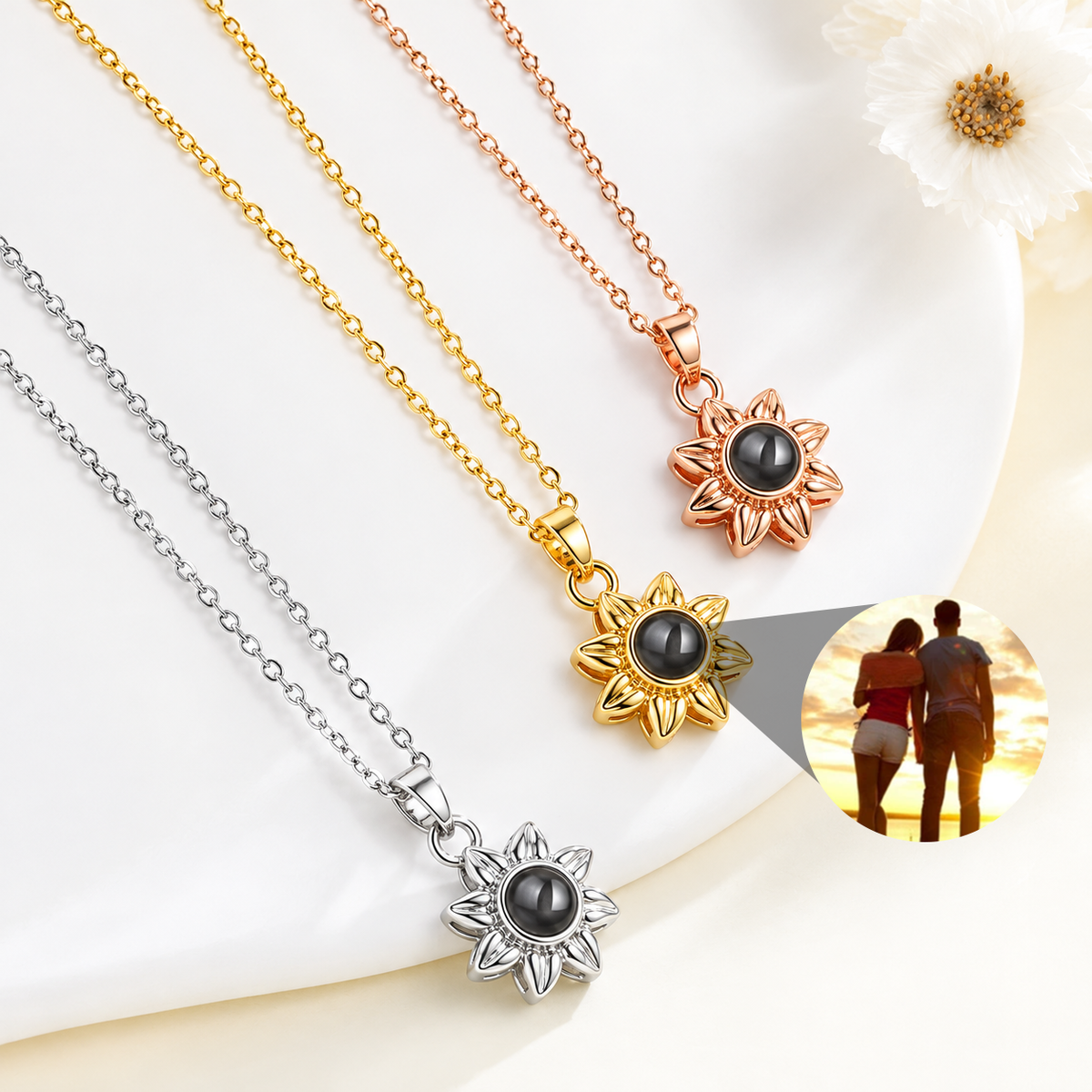Personalized Photo Projection Necklace Sunflower Custom Gift