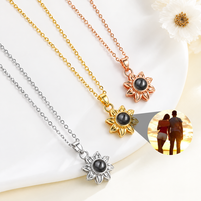 Personalized Photo Projection Necklace Sunflower Custom Gift