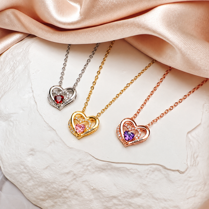 Personalized Heart Necklace with Sparkling Heart-cut Birthstone