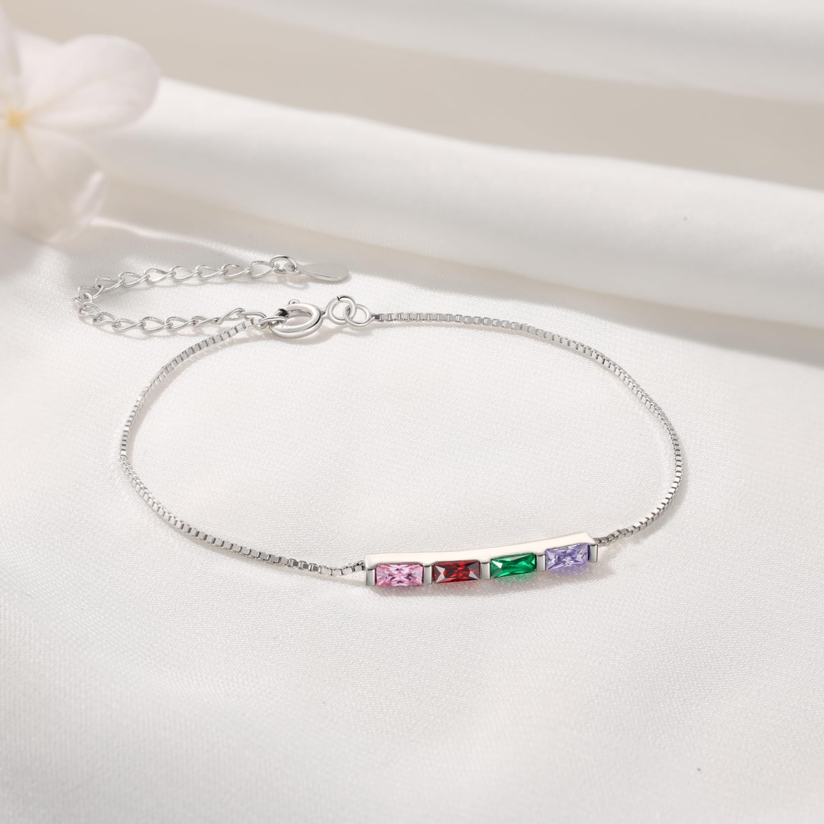 Personalized Baguette Birthstone Bracelet Best Gift for Family