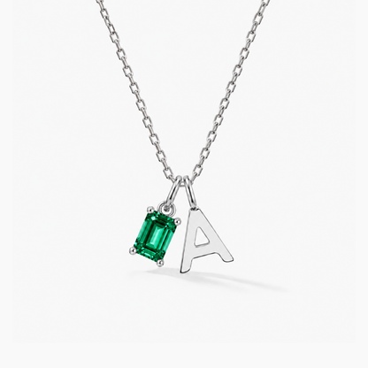 Personalized Initials Letter Necklace with Square-cut Birthstone