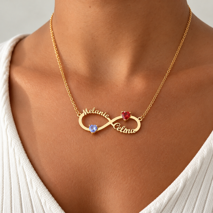 Infinity Personalized Name Necklace with Heart-cut Birthstone