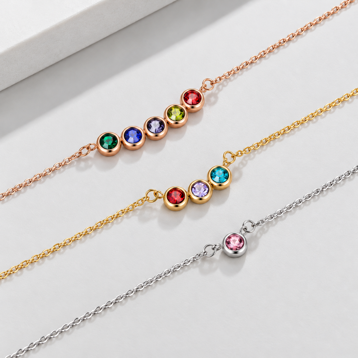 Personalized Family Birthstone Necklace Round-cut Dainty Jewelry