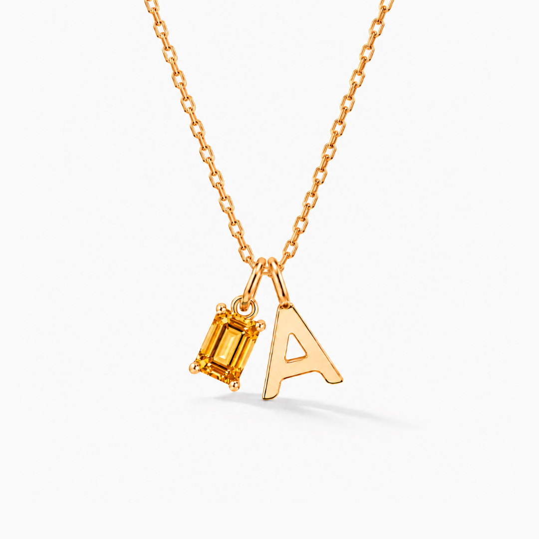 Personalized Initials Letter Necklace with Square-cut Birthstone