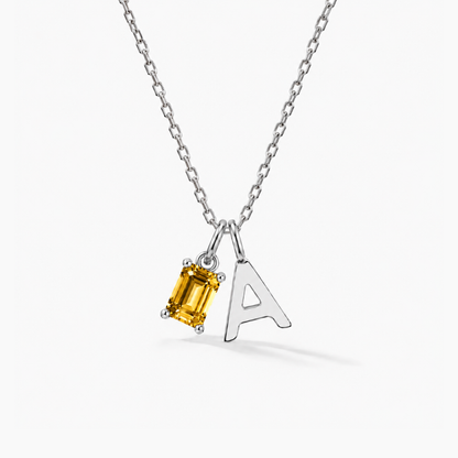 Personalized Initials Letter Necklace with Square-cut Birthstone