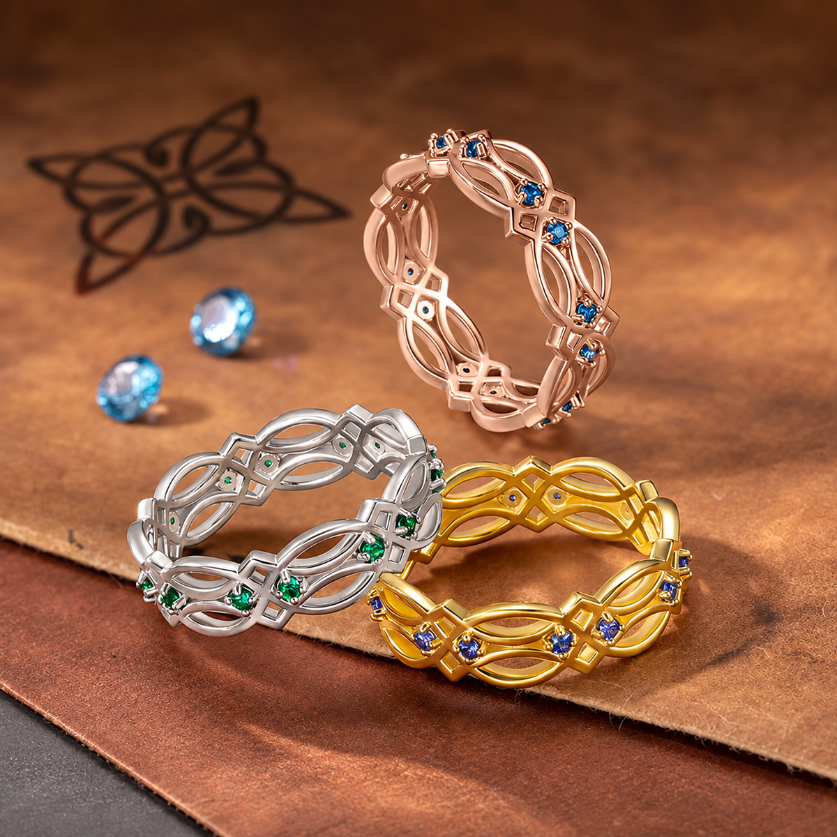 Personalized Birthstone Celtic Knot Ring Irish Eternity Band