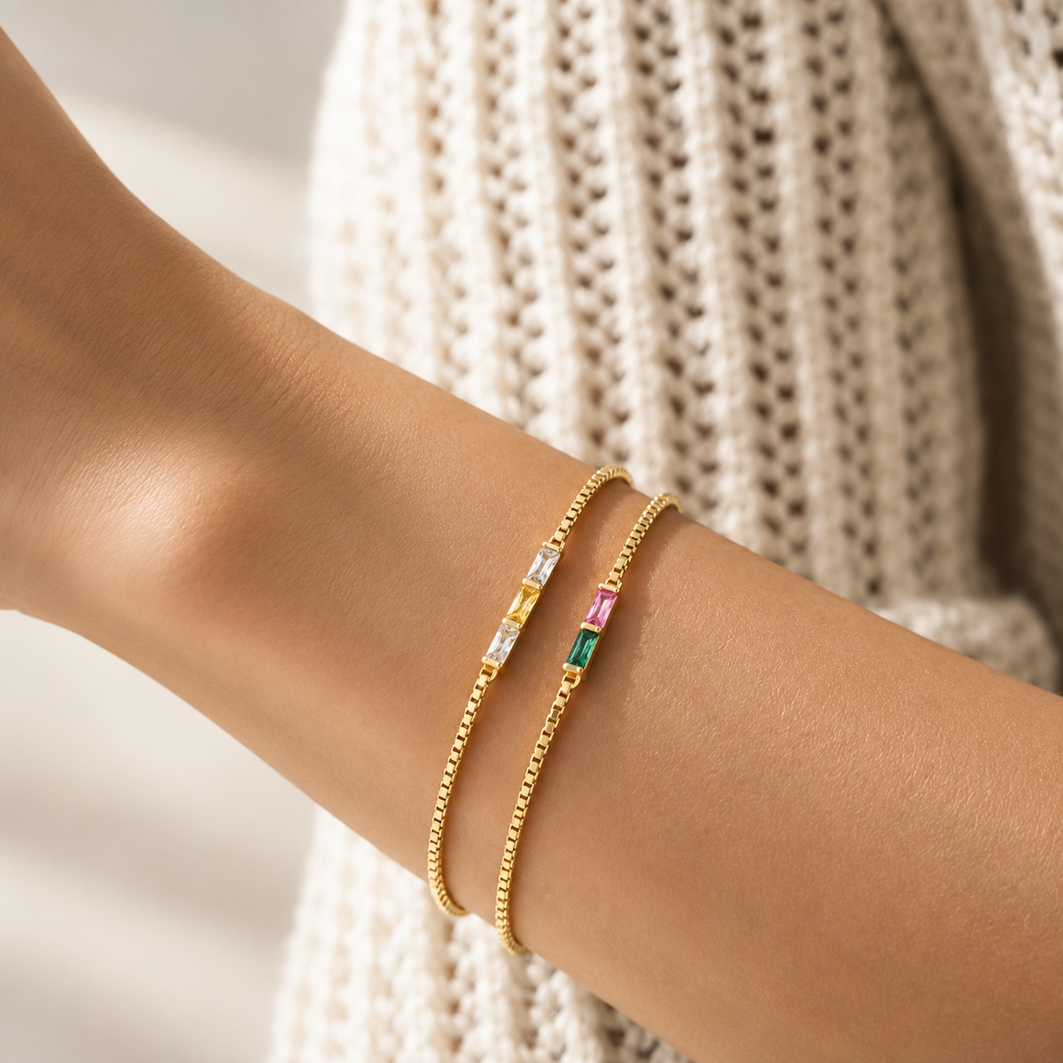 Personalized Baguette Birthstone Bracelet Best Gift for Family